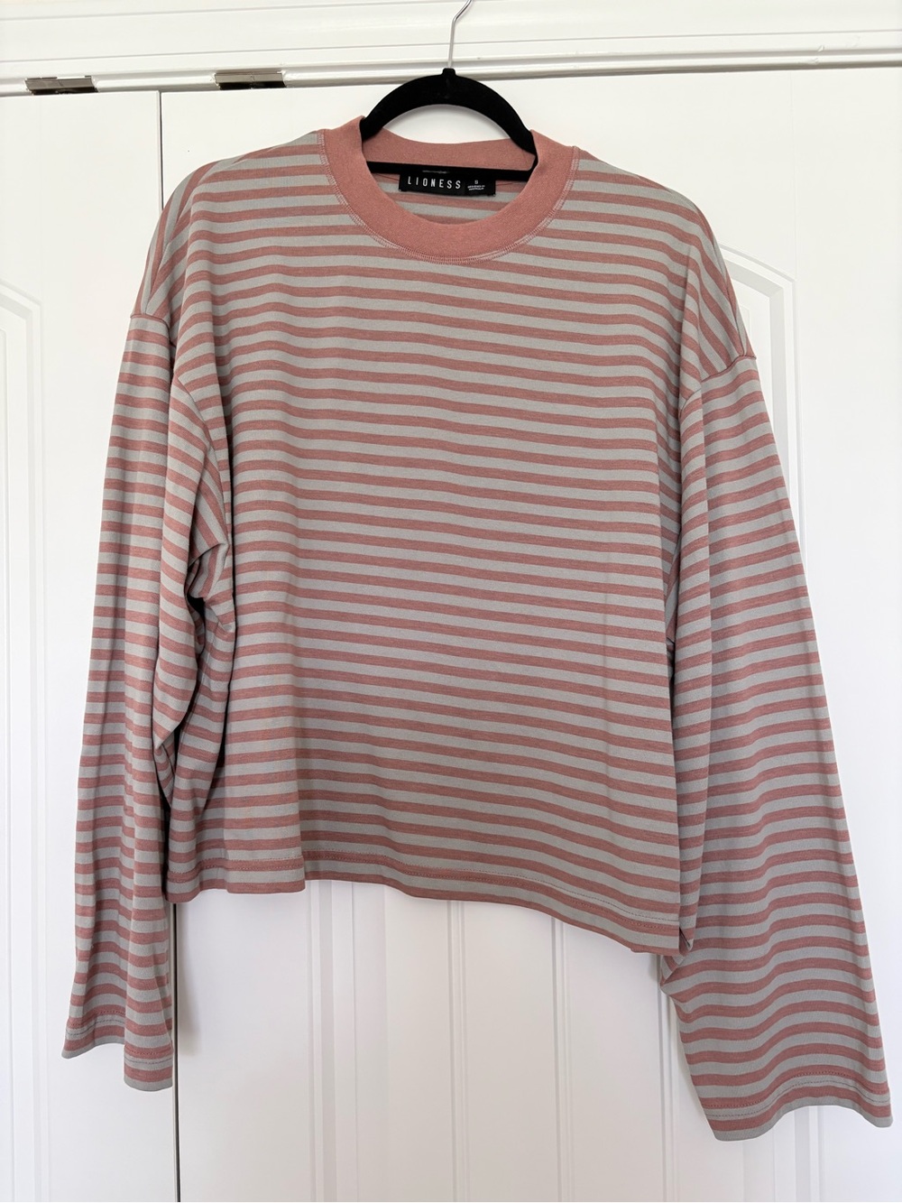 Lioness Bloom Long Sleeve Top in Muted Pastels Stripe Small Striped Pink Gray - Picture 4 of 6